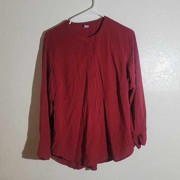 Old Navy Women's Half Button Down Long Sleeve Red Burgundy Blouse Top sz L GUC - Picture 1 of 6